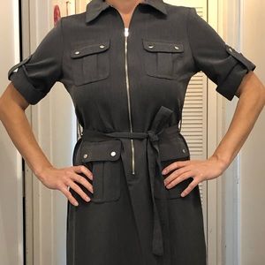 Dark Gray Military Style, Knee Length Dress